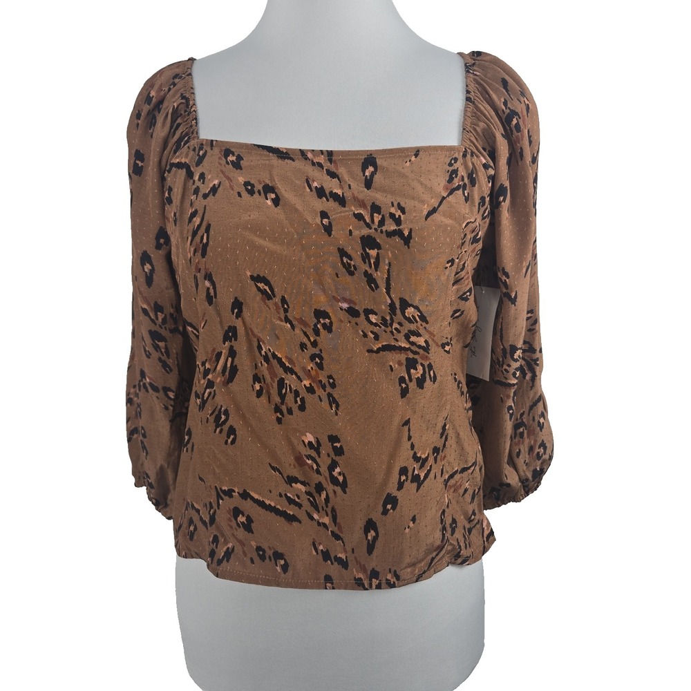 Saltwater LUXE Brown Square Neck 3/4 Sleeve Side Zip Crop Top Junior Medium New